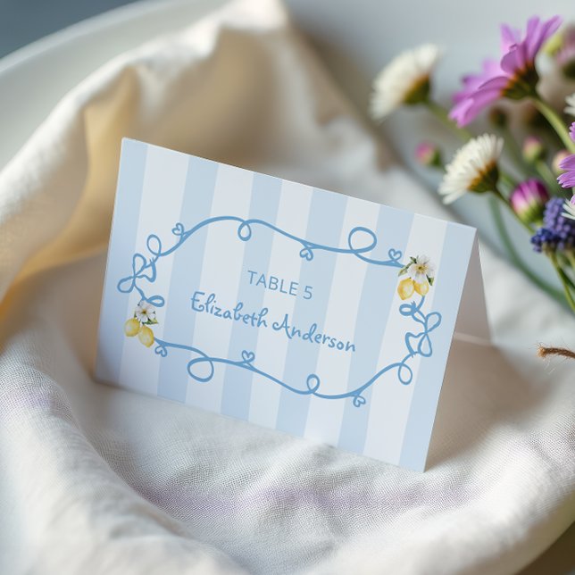 Mediterranean Lemon Blue Bows Place card (Creator Uploaded)