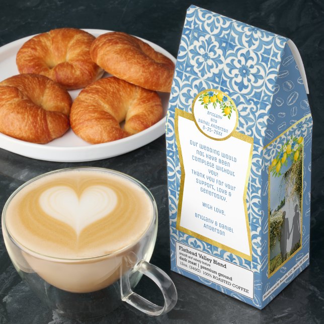 Mediterranean Lemon & Blue Coffee Beans Pattern (Breakfast)