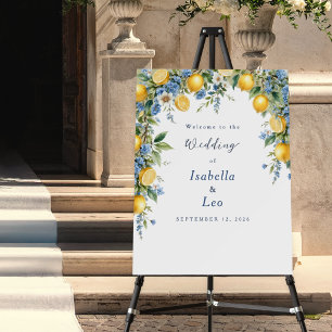 Mediterranean Lemon Blue Floral Wedding Welcome Foam Board