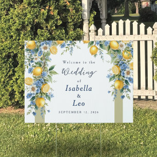 Mediterranean Lemon Blue Garden Wedding Welcome Sign