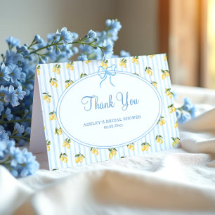 Mediterranean Lemon Blue Italian Bridal Shower Letterpress Thank You Card