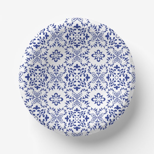 Mediterranean Lemon Blue Mosaic Tile Wedding Paper Bowls (Front)