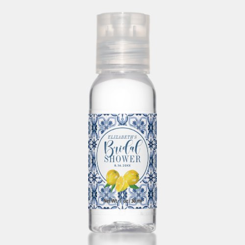 Mediterranean Lemon Blue Tile Bridal Shower Hand Sanitizer