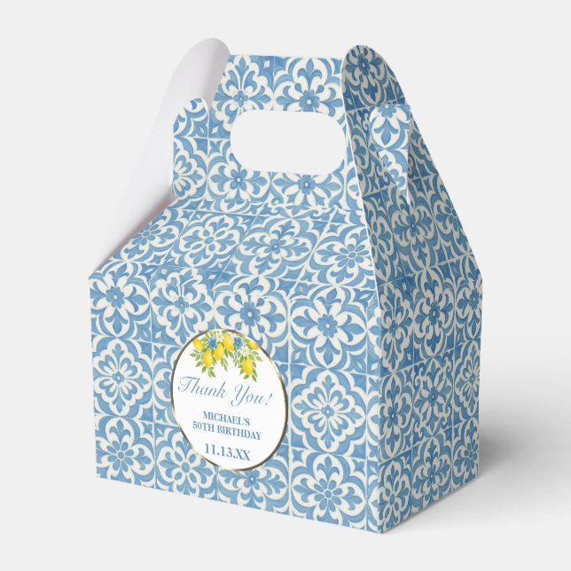 Mediterranean Lemon & Blue Tile Favor Boxes (Back Side)