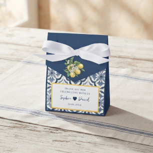 Mediterranean Lemon Blue Tile Wedding Favor Box