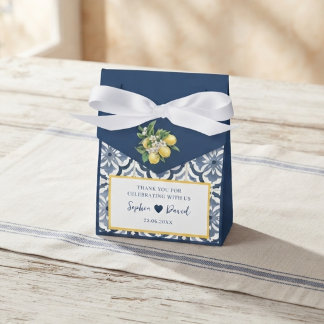 Mediterranean Lemon Blue Tile Wedding Favor Box