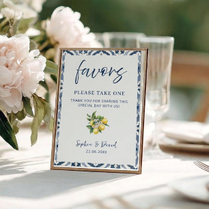 Mediterranean Lemon Blue Tile Wedding Favors Sign Holder