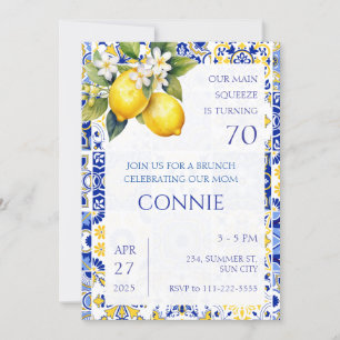 Mediterranean Lemon Blue Tiles Italian Birthday Invitation