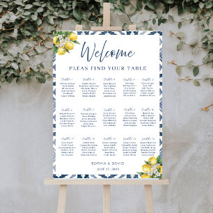 Mediterranean Lemon Blue Wedding Seating Chart Foam Board