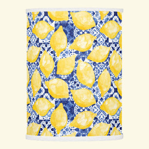 Mediterranean Lemon Blue White Tile Watercolor Lamp Shade