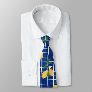Mediterranean Lemon Branch Pattern Neck Tie