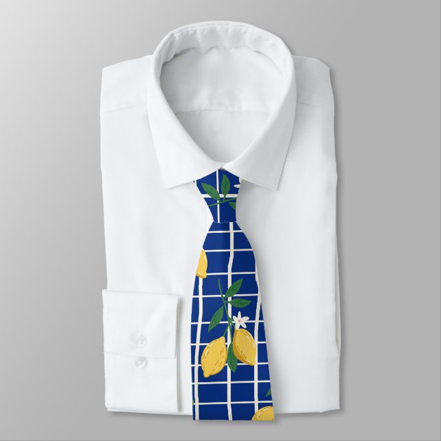 Mediterranean Lemon Branch Pattern Neck Tie (Tied)