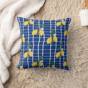 Mediterranean Lemon Branch Pattern Throw Pillow