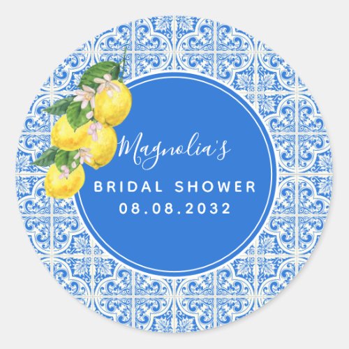 Mediterranean Lemon Bridal Shower  Classic Round S Classic Round Sticker