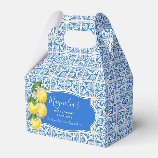 Mediterranean Lemon Bridal Shower Favor Boxes (Front Side)