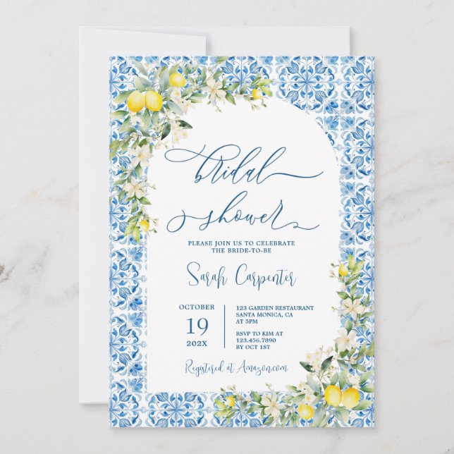 Mediterranean Lemon Bridal Shower Invitation (Front)