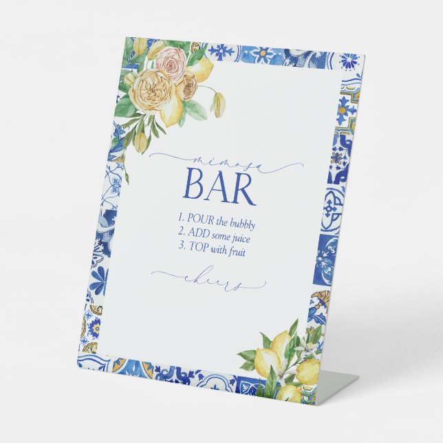  Mediterranean Lemon Bridal Shower Mimosa Bar Pedestal Sign (Front)