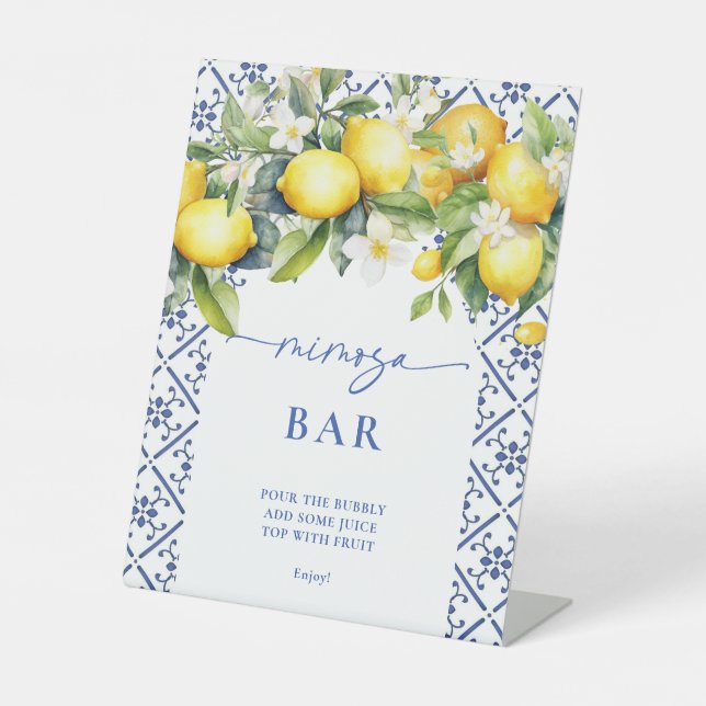 Mediterranean Lemon Bridal Shower Mimosa Bar Pedestal Sign (Front)