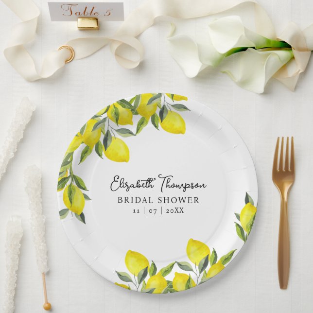 Mediterranean Lemon Bridal Shower Paper Plates (Wedding)