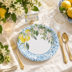Mediterranean Lemon Bridal Shower Paper Plates