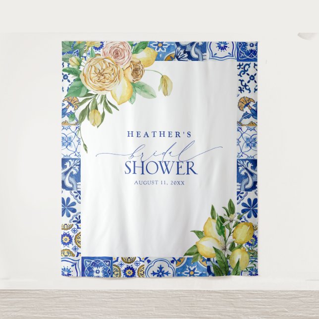 Mediterranean Lemon Bridal Shower Photo Booth Tapestry (Front)