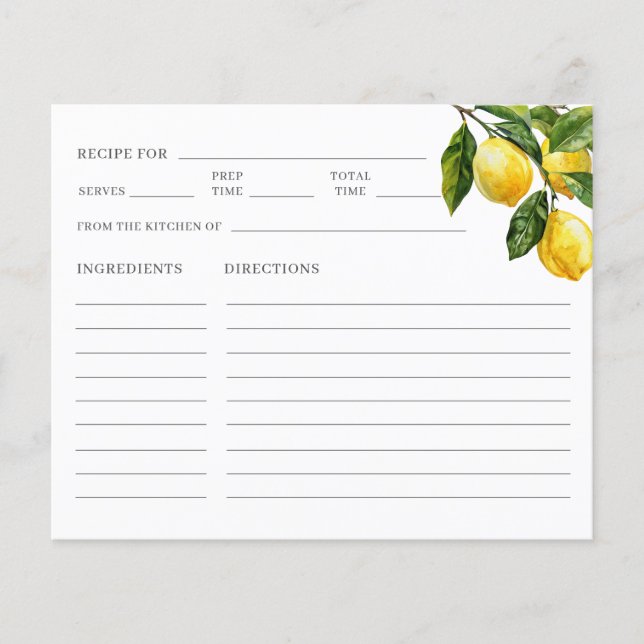 Mediterranean Lemon Bridal Shower Recipe (Front)