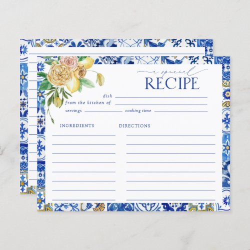 Mediterranean Lemon Bridal Shower Recipe Card