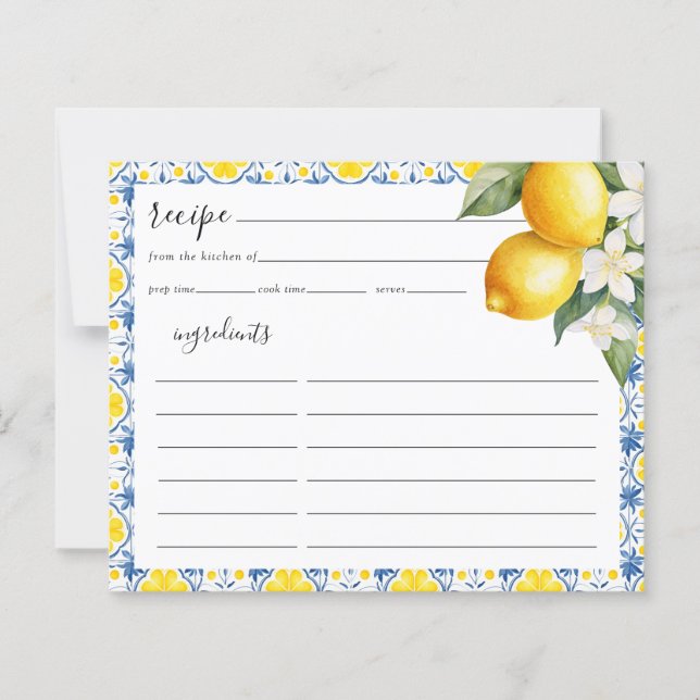 Mediterranean Lemon Bridal Shower Recipe Card (Front)