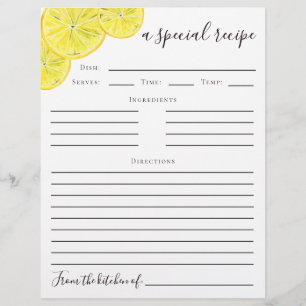 Mediterranean Lemon Bridal Shower Recipe Card Flyer
