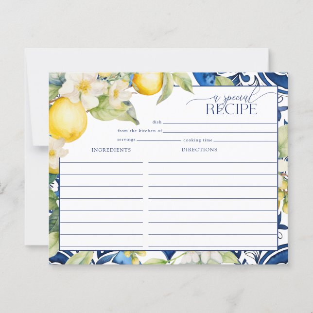 Mediterranean Lemon Bridal Shower Recipe Cards (Front)