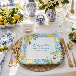 Mediterranean Lemon Bridal Shower Square Paper Plates