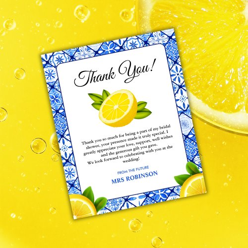 Mediterranean Lemon Bridal Shower Thank You Card  