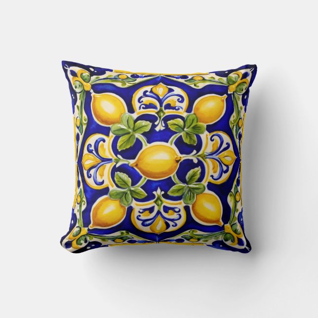 Mediterranean Lemon  Ceramic Tile Throw Pillow (Front)