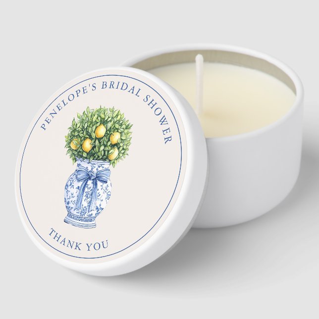 Mediterranean Lemon Chinoiserie Bridal Shower Soy Mini Candle Favors (Corner)