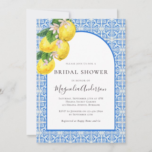 Mediterranean Lemon Citrus Bridal Shower Invitation (Front)