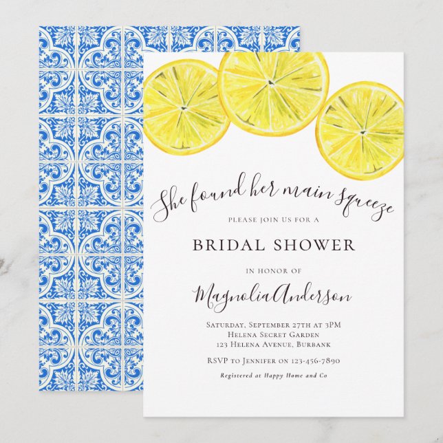 Mediterranean Lemon Citrus Bridal Shower Invitation (Front/Back)