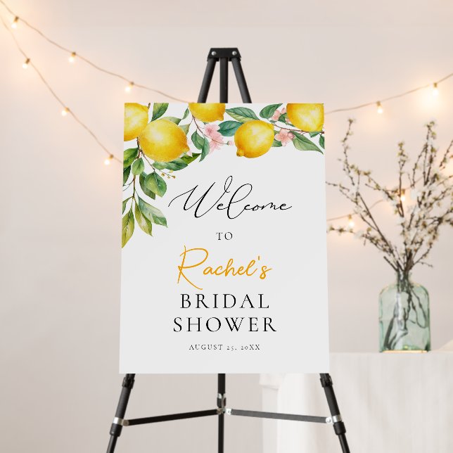 Mediterranean Lemon Citrus Bridal Shower Welcome Foam Board (In Situ (Stand))