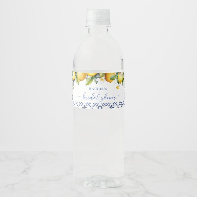 Mediterranean Lemon Citrus Bridal Sower Water Bottle Label (Front)