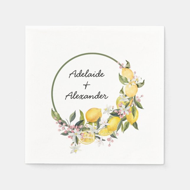 Mediterranean Lemon Citrus Wedding Collection Napkins (Front)