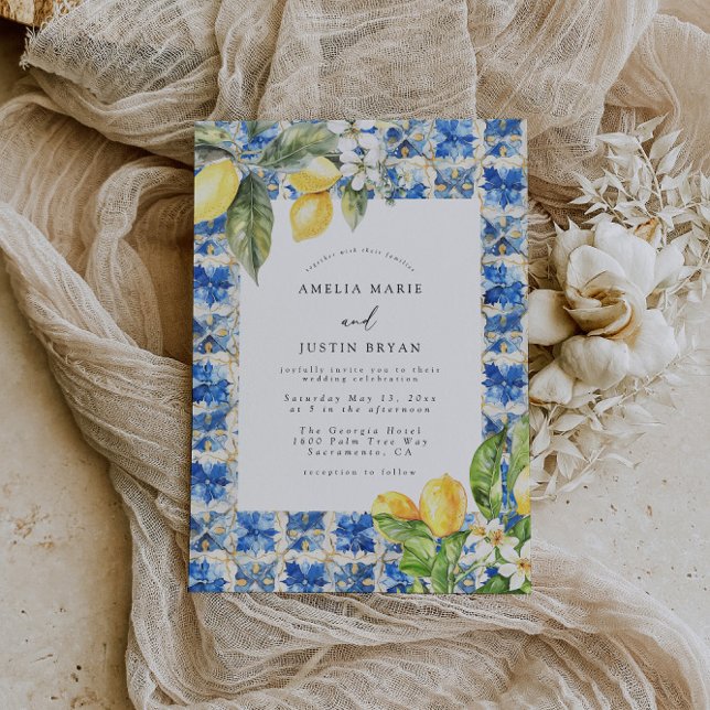 Mediterranean Lemon Citrus Wedding Invitation (Creator Uploaded)