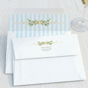 Mediterranean Lemon Coastal Stripe Return Address Envelope