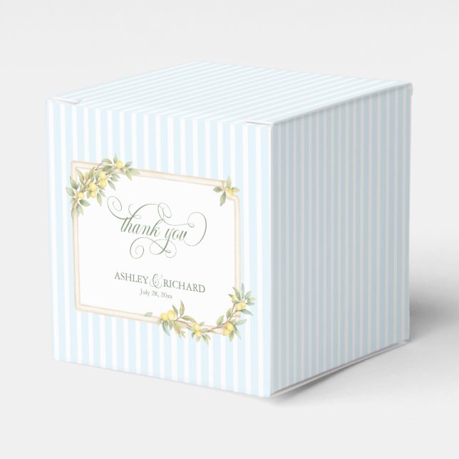 Mediterranean Lemon Coastal Stripe Wedding Favor Boxes (Front Side)