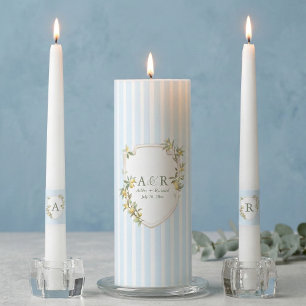 Mediterranean Lemon Coastal Stripe Wedding Unity Candle Set