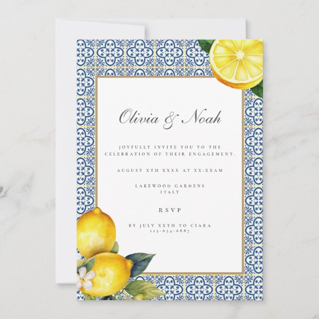 Mediterranean Lemon Engagement Party Invitation (Front)