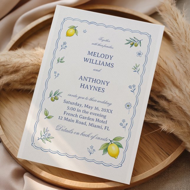 Mediterranean Lemon Floral Design Wedding Invitation (Creator Uploaded)