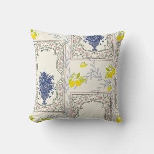 Mediterranean Lemon Floral Pattern Throw Pillow