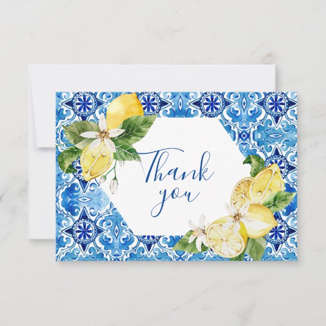Mediterranean Lemon floral tile Thank You card (Front)
