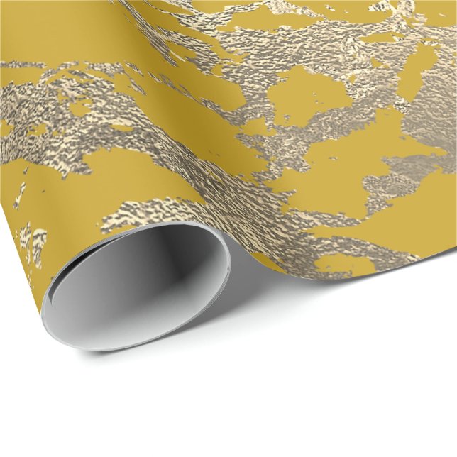 Mediterranean Lemon Foxier Gold Marble Shiny Glam Wrapping Paper (Roll Corner)