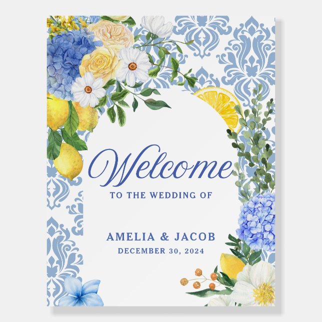 Mediterranean Lemon  Italian Wedding welcome sign  (Front)