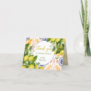 Mediterranean Lemon Main Squeeze Baby Shower Letterpress Thank You Card